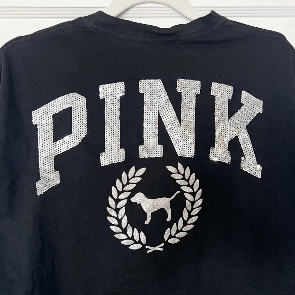 Victoria’s Secret PINK Black Sequins Bling Long Sleeve Tee | M - Picture 4 of 9